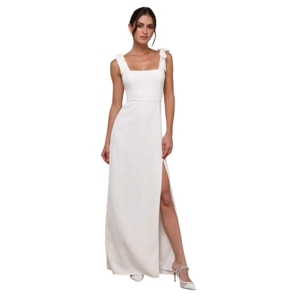 Lulus Maxi Wedding Dress Womens Large White Column Gown Bridal Your Sweetie